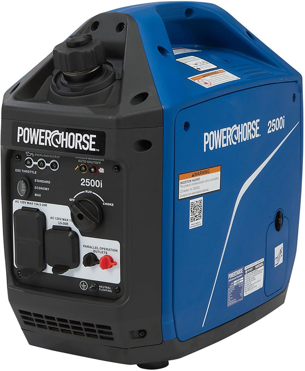 Powerhorse Inverter Generator, 2500 Surge Watts, 1800 Rated Watts, 120V, CO Shutdown, 52dB Quiet Run