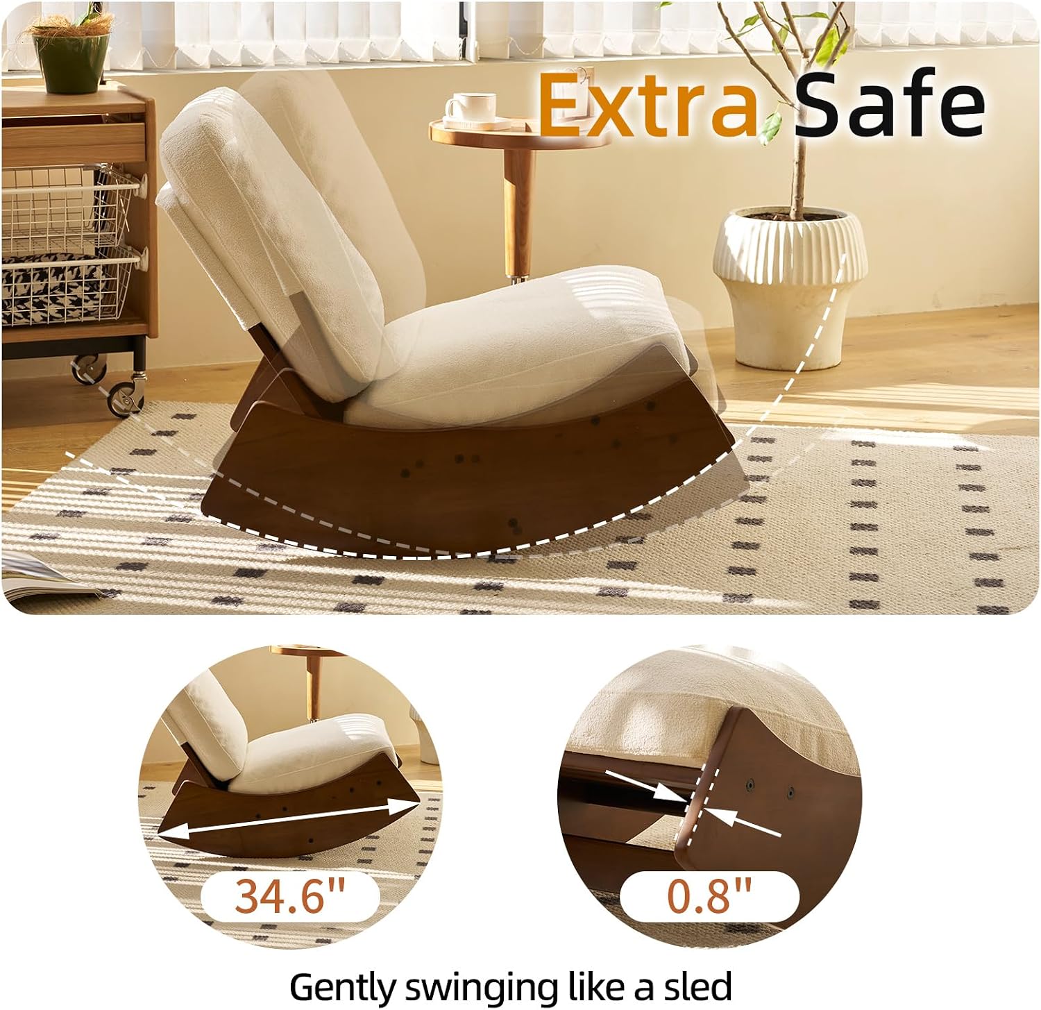 Nursery Rocking Chair Tall Back Boucle Glider Rocker Rocking Accent Chair Comfy Single Sofa Side Chair for Living Room Bedroom Hotel, Bedroom, Baby Room (White)