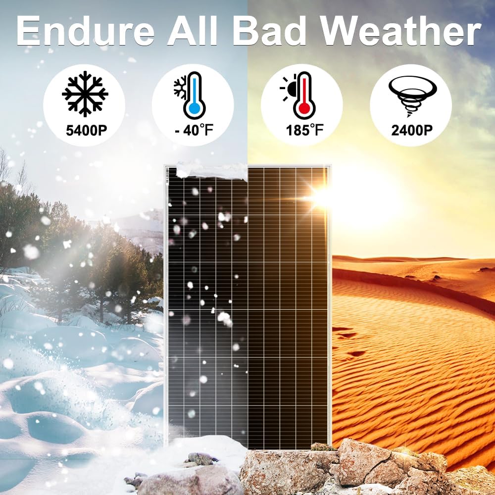 DOKIO 200W 18V Monocrystalline Solar Panel for 12V Battery Charging, Aluminum Frame, MC4 Connector, Pre-Drilled Holes, for Rooftop RV Boat Farm Off-Grid Power