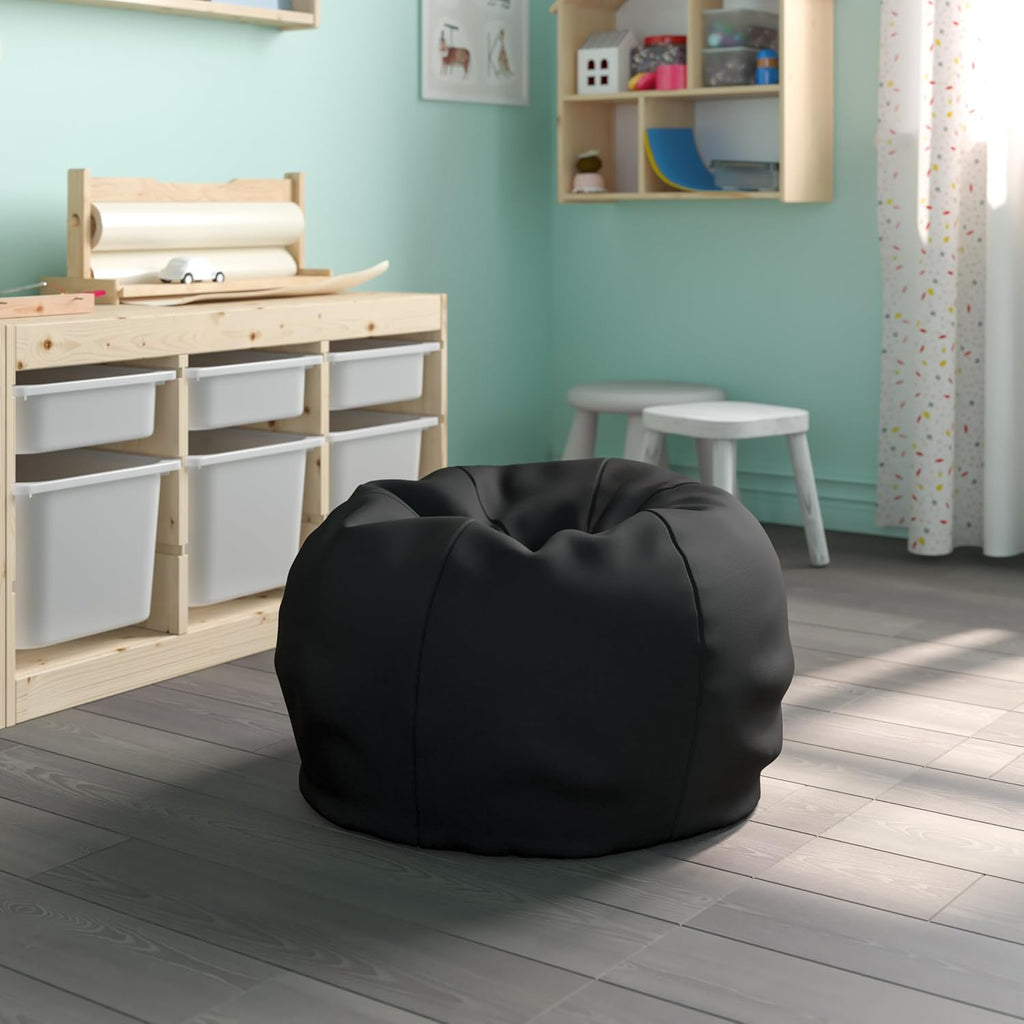 EMMA + OLIVER Daisy Small Solid Black Bean Bag Chair for Kids and Teens