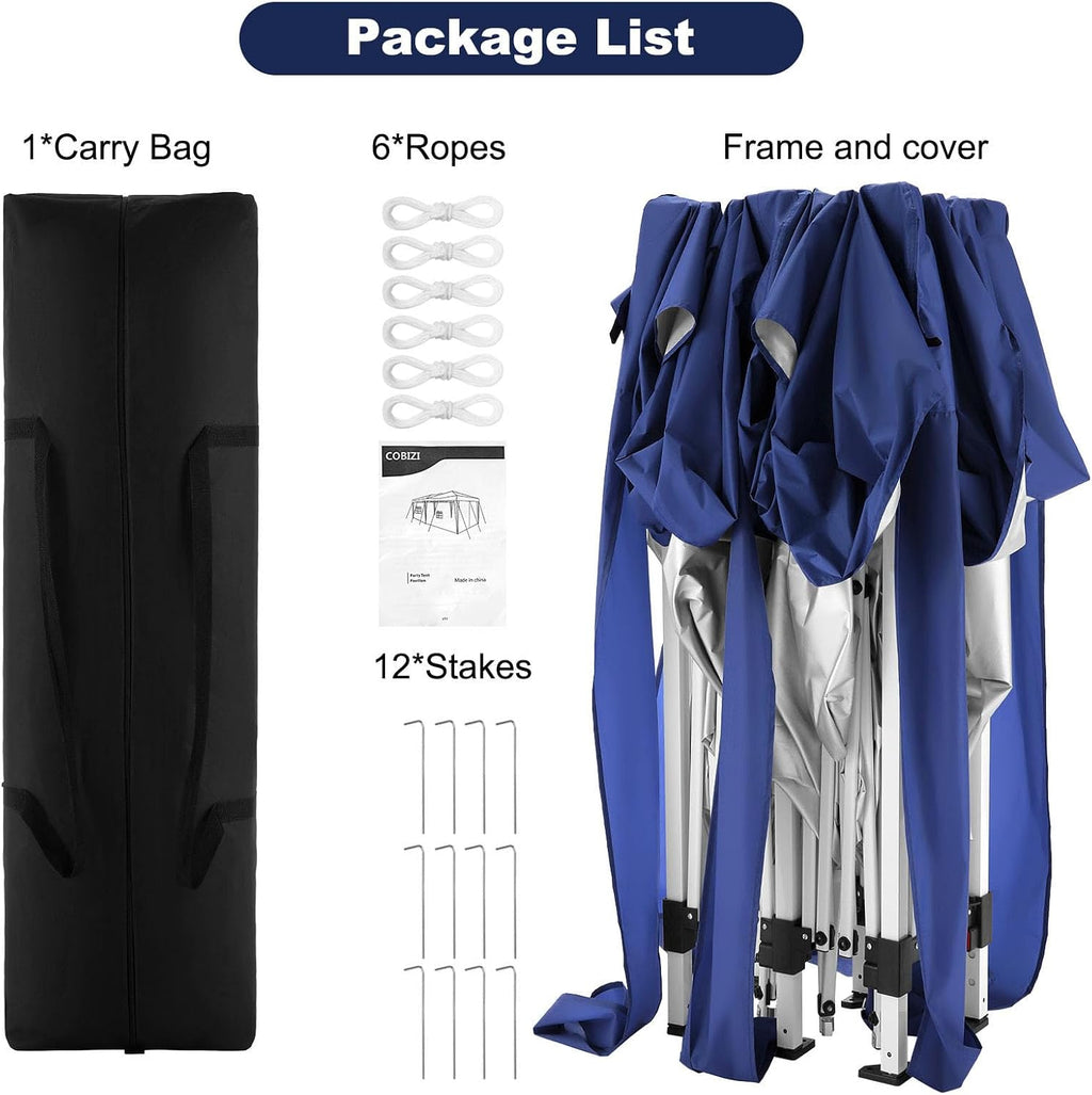 COBIZI 10x20 Pop Up Canopy Tent Party Tents for Parties Weddings Backyard Waterproof Outdoor Commercial Instant Canopy Event Tent with Stakes, Ropes,Sandbags, Deep Blue