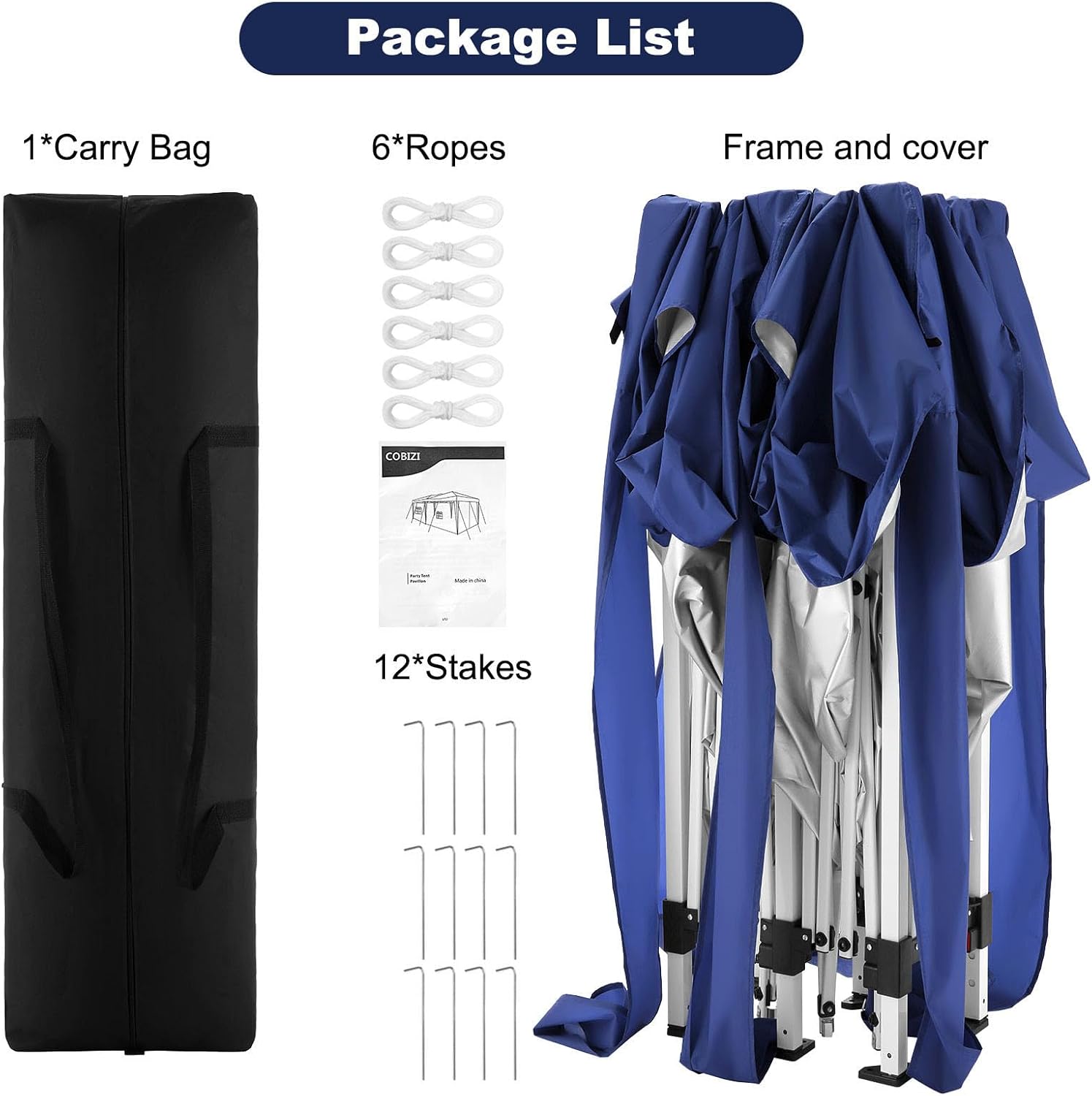 COBIZI 10x20 Pop Up Canopy Tent Party Tents for Parties Weddings Backyard Waterproof Outdoor Commercial Instant Canopy Event Tent with Stakes, Ropes,Sandbags, Deep Blue