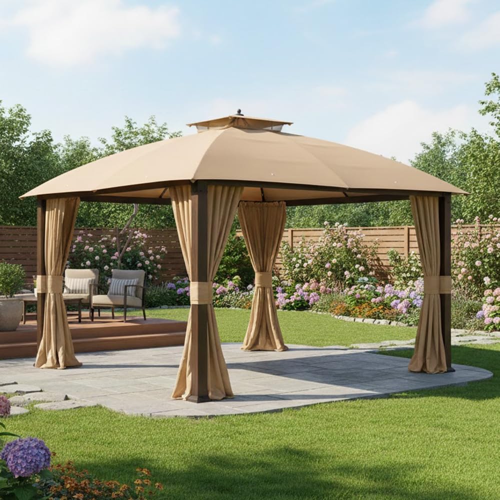Garden Winds Durable 350 Replacement Canopy Top Compatible with Broyhill Eagle Brooke and Ashford 10' x 12' Gazebo Models A101007600, A101007603, A101007604 – Beige