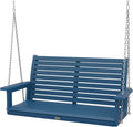 YEFU Hanging Porch Swing Outdoor: 2-Seat Patio Swing Bench-All Weather Swings Chair with Hanging Chains-Look Like Real Wood-Garden/Courtyard/660Lbs Weight Capacity/4FT/Navy Blue