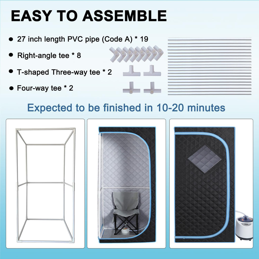 Portable Steam Sauna | Full Size Portablel Sauna Tent | Personal Home Sauna Spa | with 2.2L Water Injection Rate and 1000W Steam Generator, Portable Chair, Black (Blue Edge)