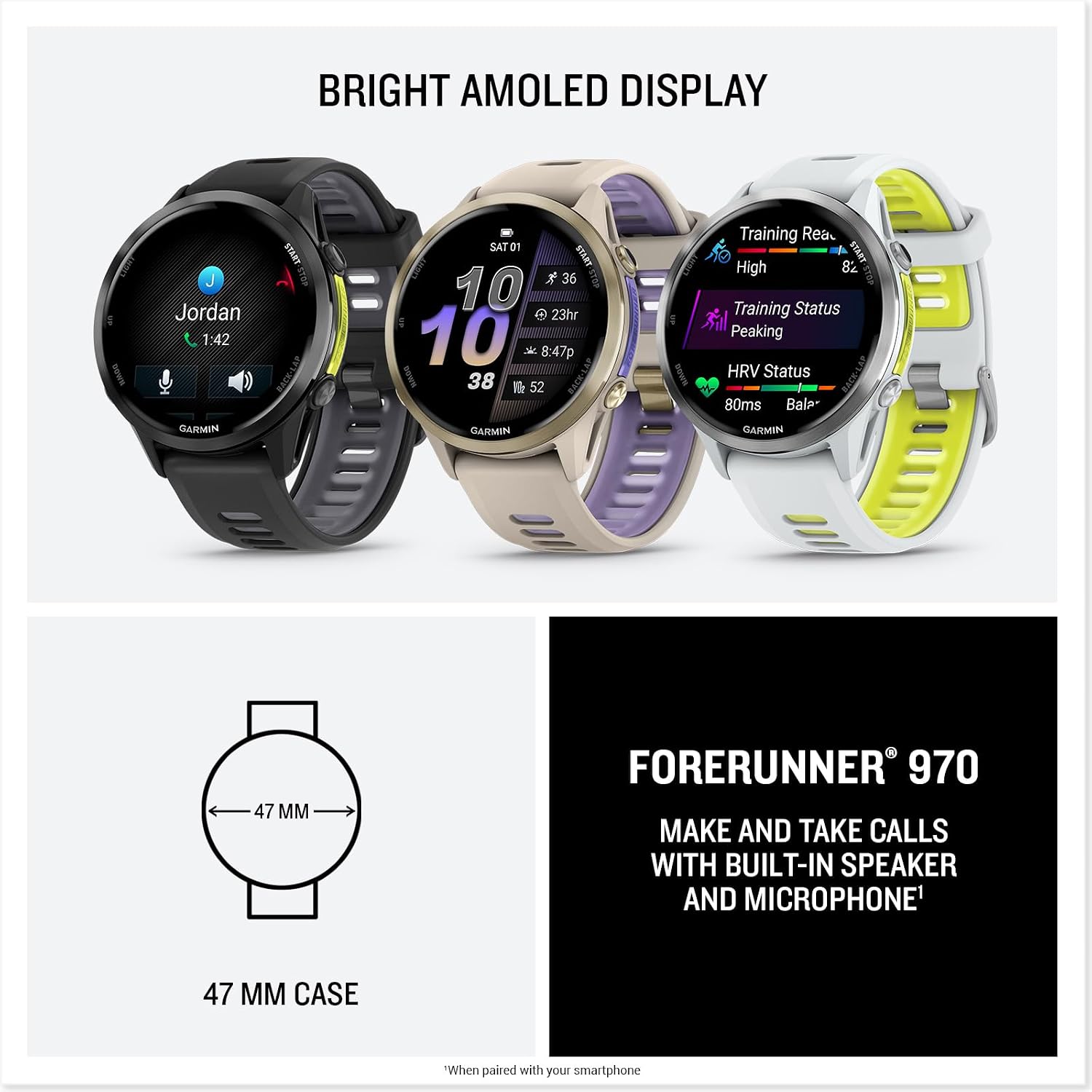 PlayBetter Garmin Forerunner 970 (Carbon Gray DLC Titanium/Black Translucent) Premium GPS Running & Triathlon Smartwatch Bundle - AMOLED, LED Flashlight Portable Charger & HD Screen Protectors