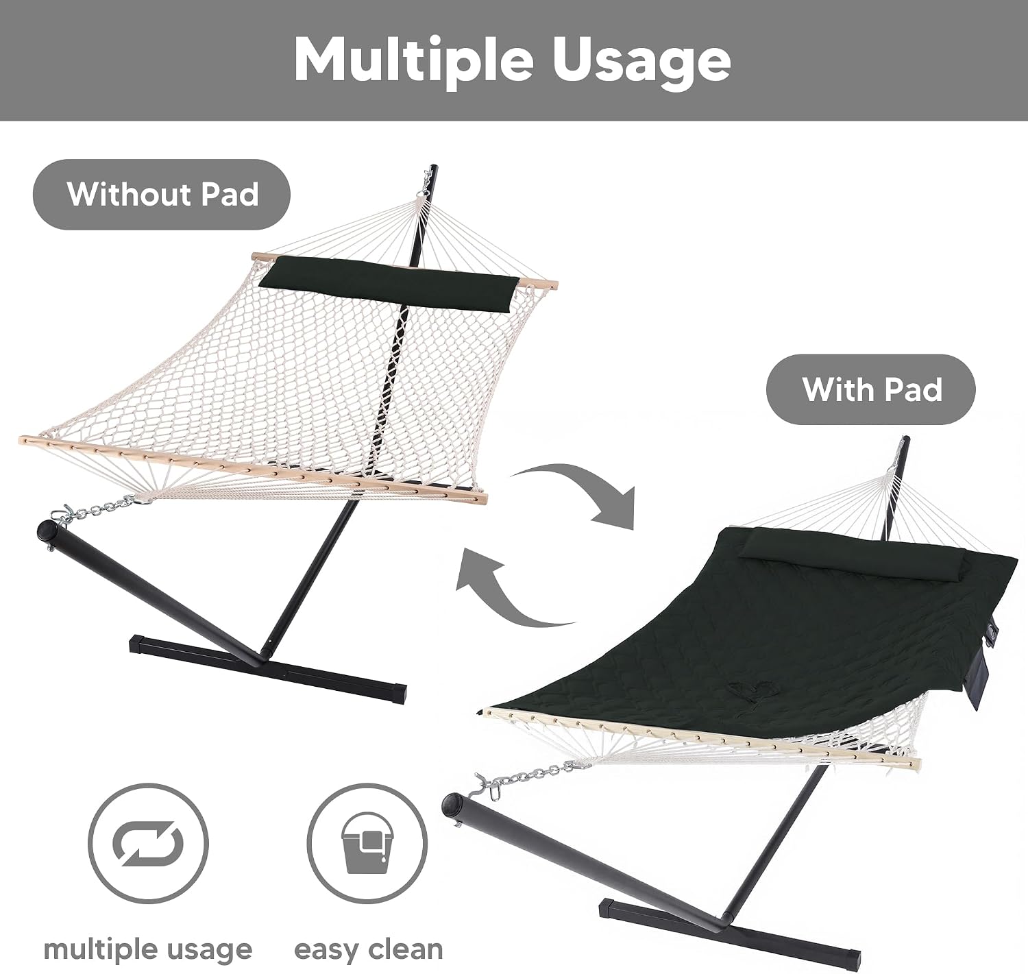 SUNCREAT Patio Portable Hammock with Stand, Carrying Bag, Outdoor Double Hammock with Stand Included, Gray Green Drops