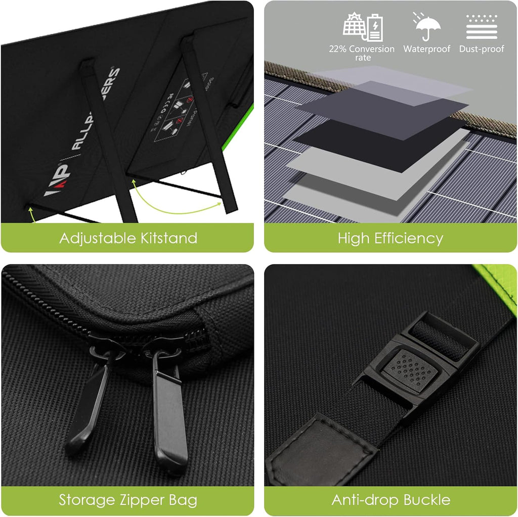 ALLPOWERS SP029 140W Portable Solar Panel Charger for Laptop Cellphone, Waterproof IP65 Foldable Solar Panel with 5 Output, for Solar Generator, Power Bank, 12V Car Battery