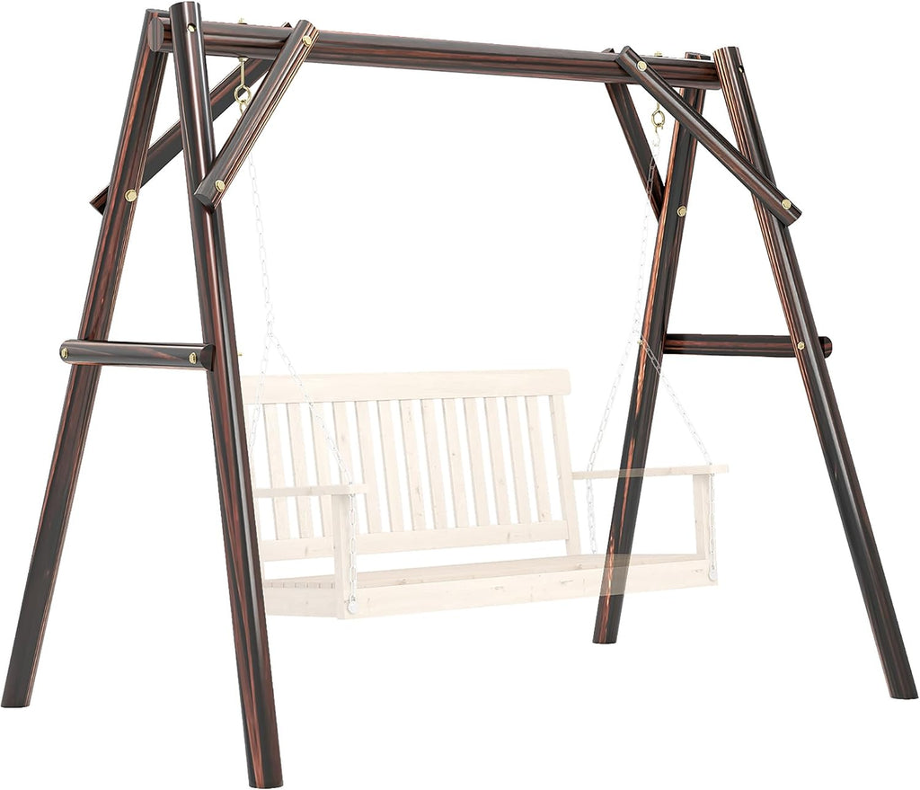 Outsunny 660 lbs Porch Swing Frame, Heavy Duty A-Frame Wooden Swing Stand for DIY Painting, Freestanding Hanging Chair Stand Only for Porch, Lawn, Garden, Backyard, Carbonized