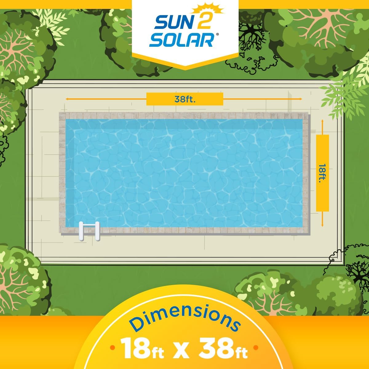 Sun2Solar Blue 18 ft x 38 ft Rectangle Pool Solar Cover | 800 Series | Heat Retaining Solar Blanket | for Heating Rectangular Inground & Above Ground Swimming Pools | Includes 6 Heavy-Duty Grommets