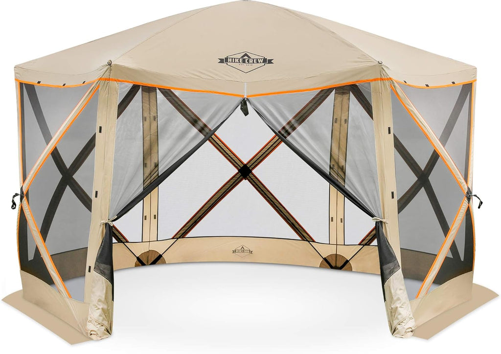 Hike Crew 6-Panel Pop-Up Screen House Gazebo 140x140 Inch – Instant Setup 6-Sided Hub Tent UV Resistant (SPF 50+) Fits 9 People Heavy Duty 210D Material – Includes Carry Bag & Ground Stakes