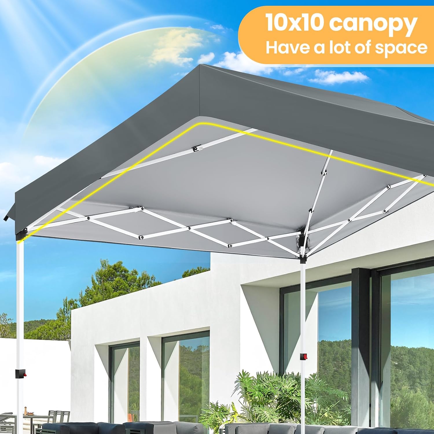 COBIZI Canopy Tent 10x10 Pop Up Outdoor Canopies with 4 Sidewalls Waterproof Commercial Instant Gazebo Tents for Party Patio Backyard with 4 Sandbags, 4 Stakes & 8 Ropes, Gray