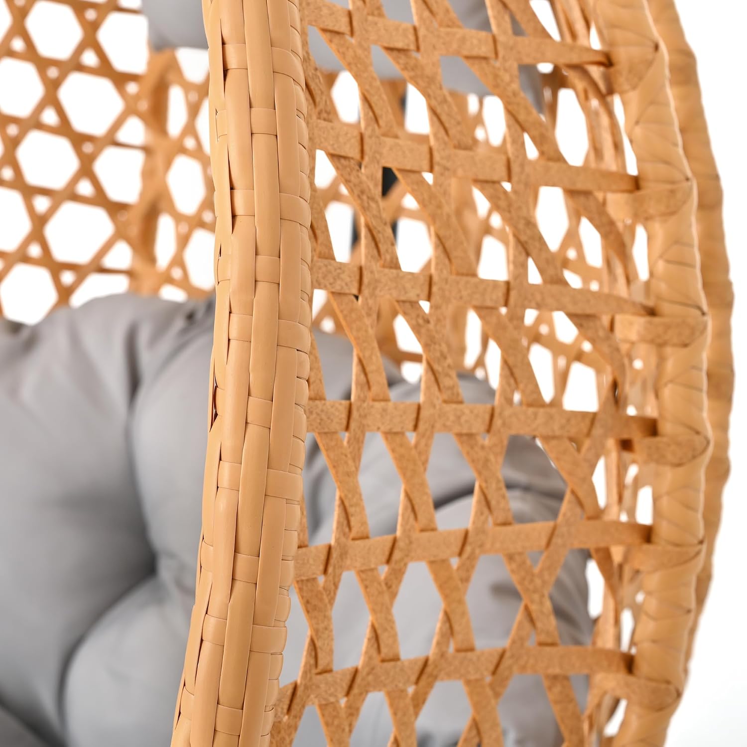 Durable Hanging Egg Chair with Rattan Weaving, Hammock Chair with Stand, Comfortable Indoor Outdoor Swing Chairs with Soft Removable Cushion,Suitable for Balcony, Bedroom,or Garden, Brown+Grey
