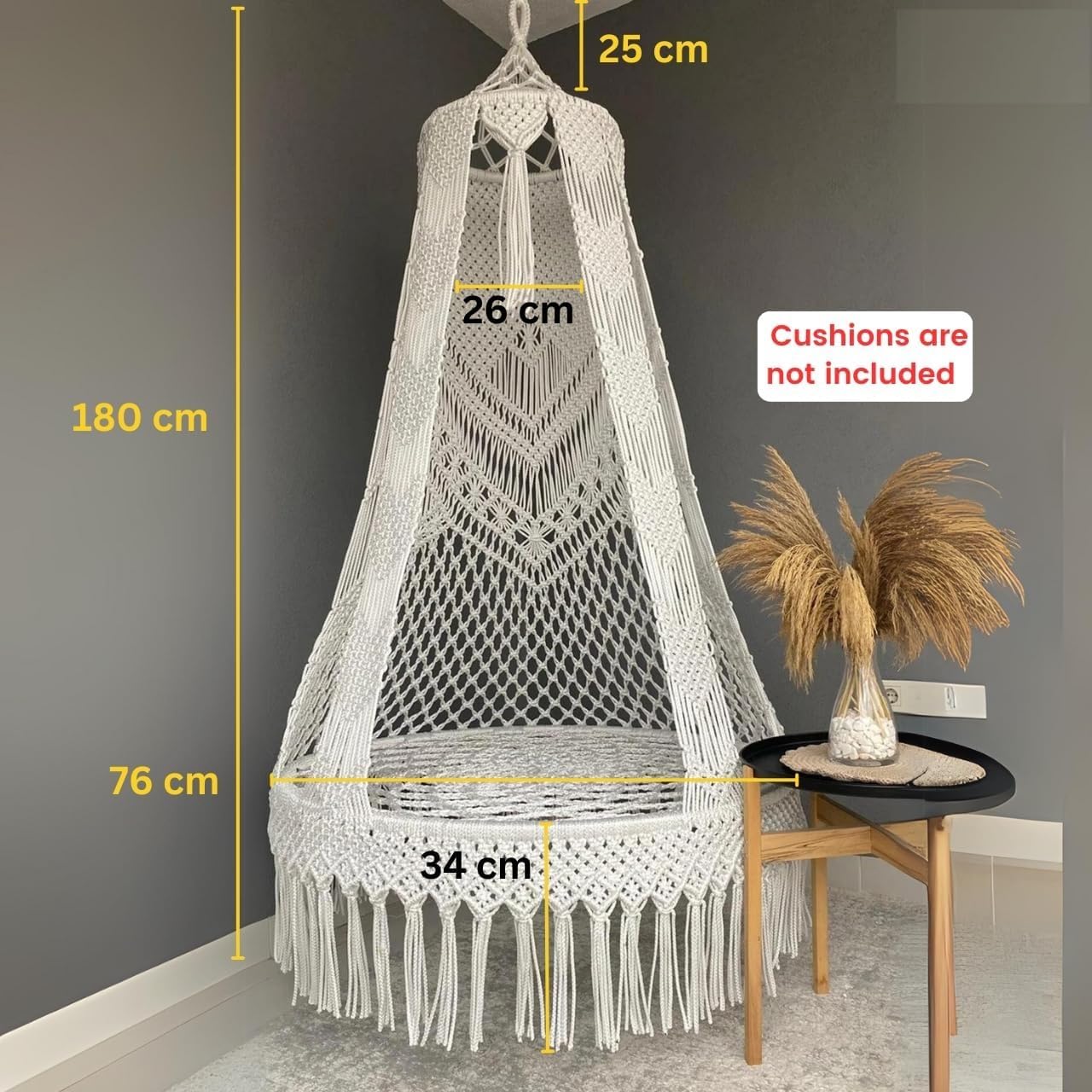 Premium Cotton Macrame Swing Hammock Chair for Adults & Kids – Indoor & Outdoor Hanging Jhula for Patio, Balcony, Deck, Living Room – Boho Style, Large Size, 353Lbs Capacity