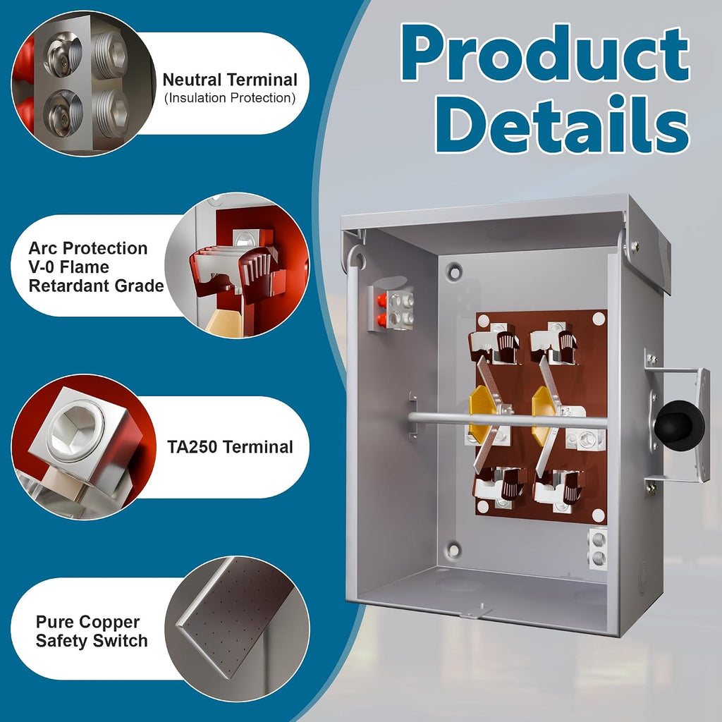 200 Amp 2P/3P Manual Generator Transfer Switch, Heavy Duty 48000W General Double-Throw Safety Switches, 120/240 Volt Transfer Switch for Home Generator Indoor & Outdoor (11.9' x 7.9' x 15.95')