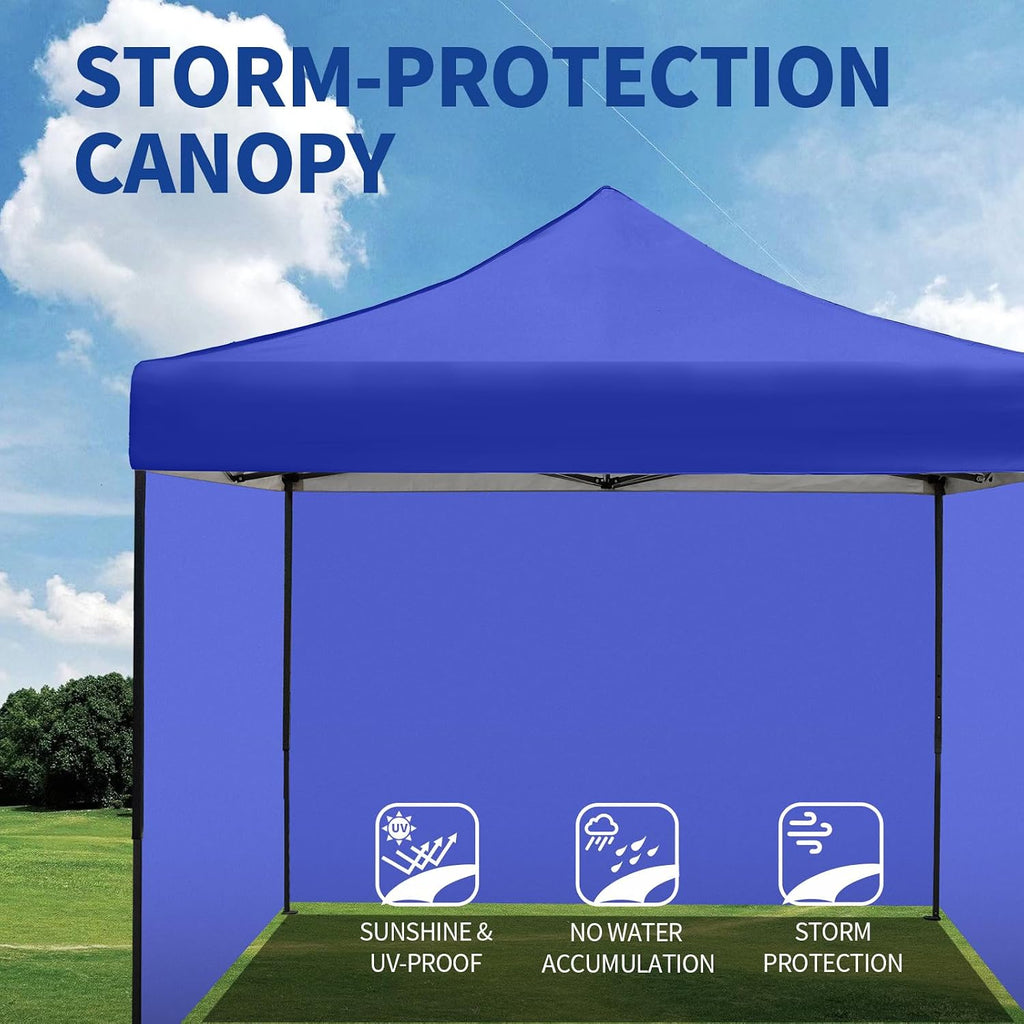 10x10 Pop up Canopy Tent with Sidewalls,Heavy Duty Waterproof Sun Shade Canopy Easy up Canopy with Wheel Bag Commercial Gazebo Tent for Outdoors Parties Vendors Camping Beach(Blue)