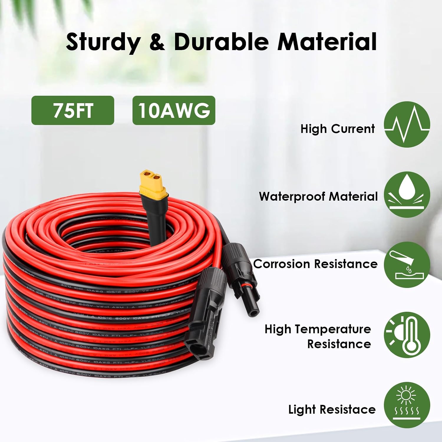 MOOKEERF Solar to XT60 Extension Cable 10AWG 75FT Solar Connector to XT60-F Adapter Cable