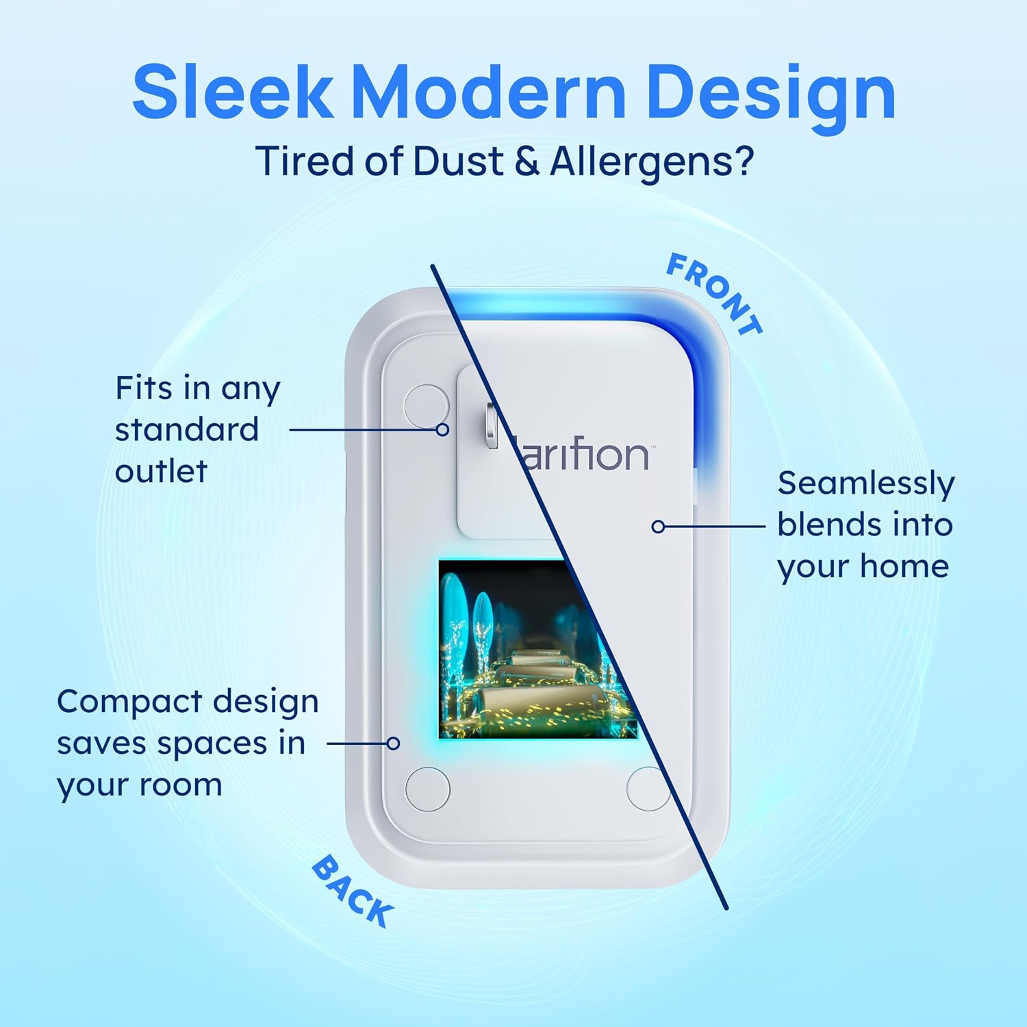 Clarifion - Air Ionizers for Home (3 Pack), Negative Ion Filtration System, Quiet Air Freshener for Bedroom, Office, Kitchen, Portable Air Filter Odor, Smoke Dust, Pets, Eliminator, Mini Air Cleaner
