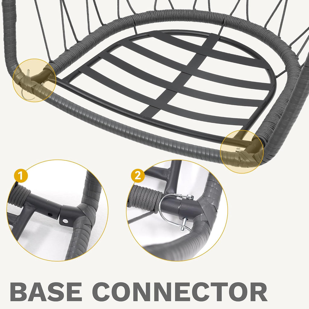 DWVO Egg Chair with Stand, Hanging Outdoor Rattan Wicker Patio Hammock Indoor Egg Chair with Cushion, Hanging Swing Chair 300lbs for Porch, Garden, Bedroom, Balcony, Gray