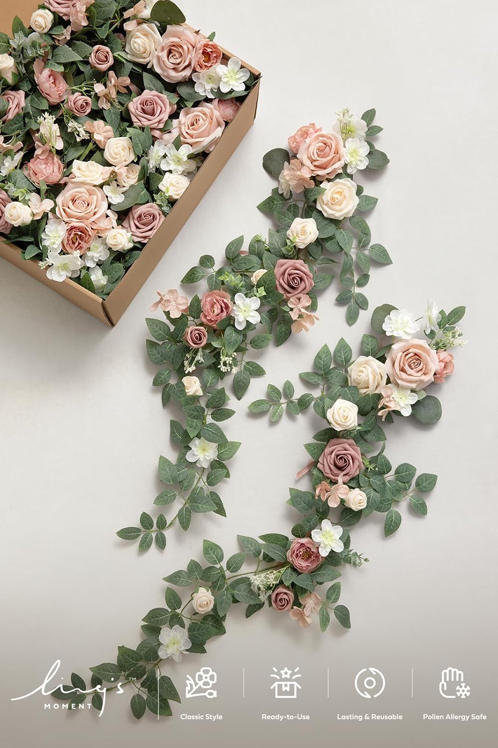 Ling's Moment 10pcs Wedding Chair Decorations Aisle Floral Swag Artificial Pew Flowers Hanging Garland Pink Blush & Cream For Ceremony Reception Church Rose Floral Faux Arrangement Party Outdoor Decor