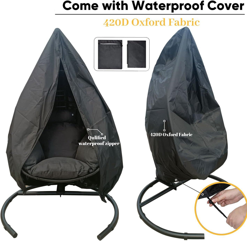 JOYBASE Hanging Egg Chair with Stand, Oversized Patio Swing Chair with Stand and Cushion, Hammock Wicker Rattan Lounge Chair for Indoor Outdoor Backyard Garden (Dark Grey)