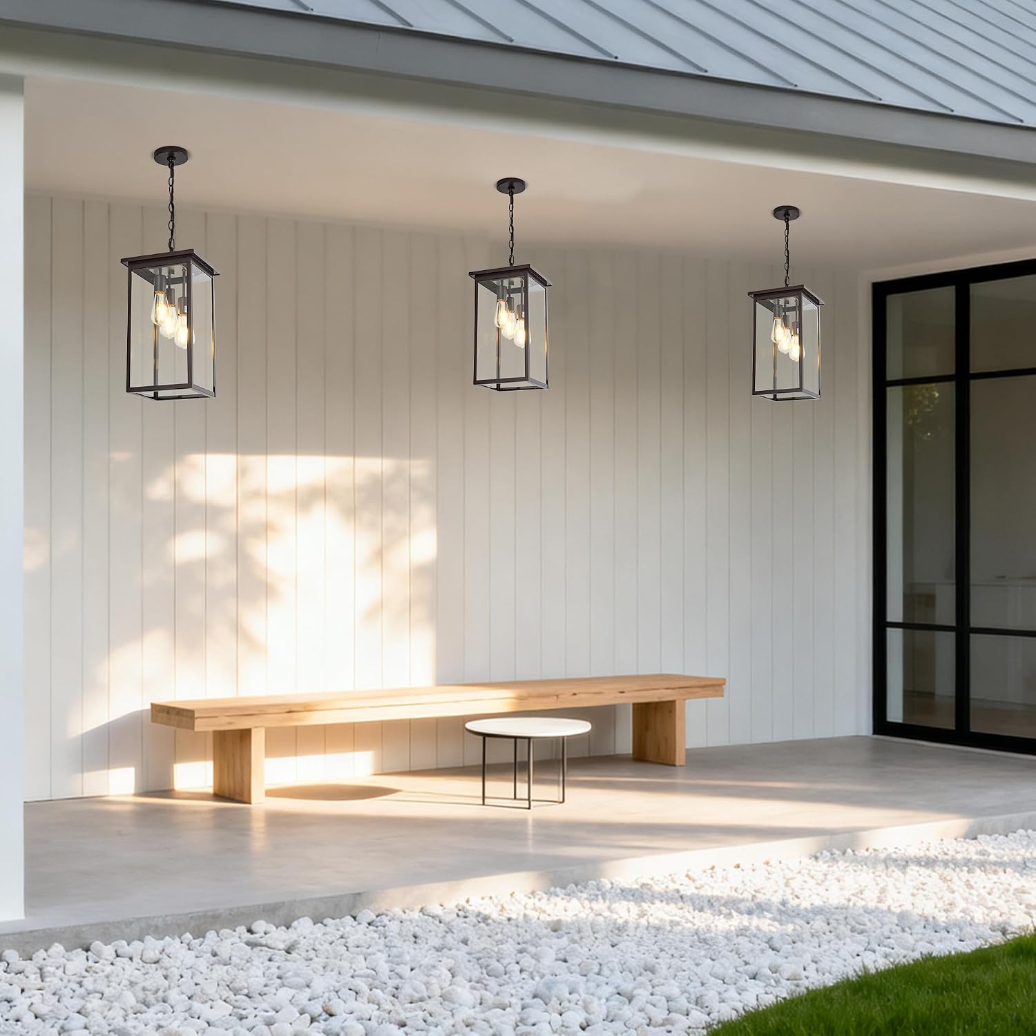 3-Light Outdoor Indoor Chandeliers,Oil Rubbed Bronze Pendant Light with Clear Glass Shade,Exterior Hanging Lantern for Front Porch Entrance Foyer Entryway (Bulb Not Included)