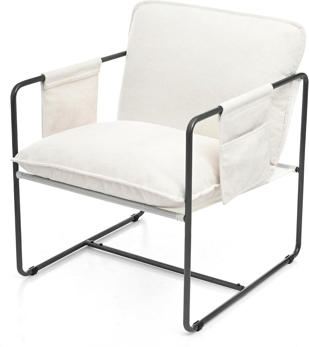 Kaimei 2 Pack White Hanging Armchairs with Armrest and Storage Pockets, Plush Cushioned Hanging Chairs for Bedroom, Living Room