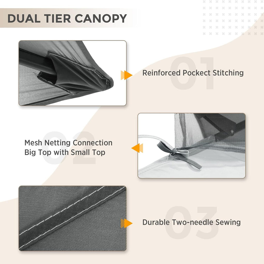 COOS BAY 11x11 Replacement Gazebo Top with Air Vent Sunshade Polyester Top Cover Only, Gray