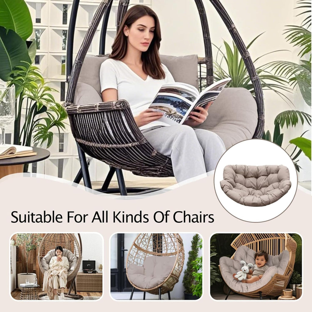 Thickened Waterproof Papasan Rocking Chair Cushion – 6.3'' Patio Egg Chair Pad with Ties, Outdoor/Indoor Rattan Hammock Chair Cushion for Porch, Garden, Balcony (Only Cushion) (Beige)