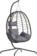 LEX CRAFT Egg Chair with Stand, Patio Wicker Hanging Chair, Hammock Swing Chair, 350LBS Capacity for Bedroom, Balcony, Garden(BR-GR)
