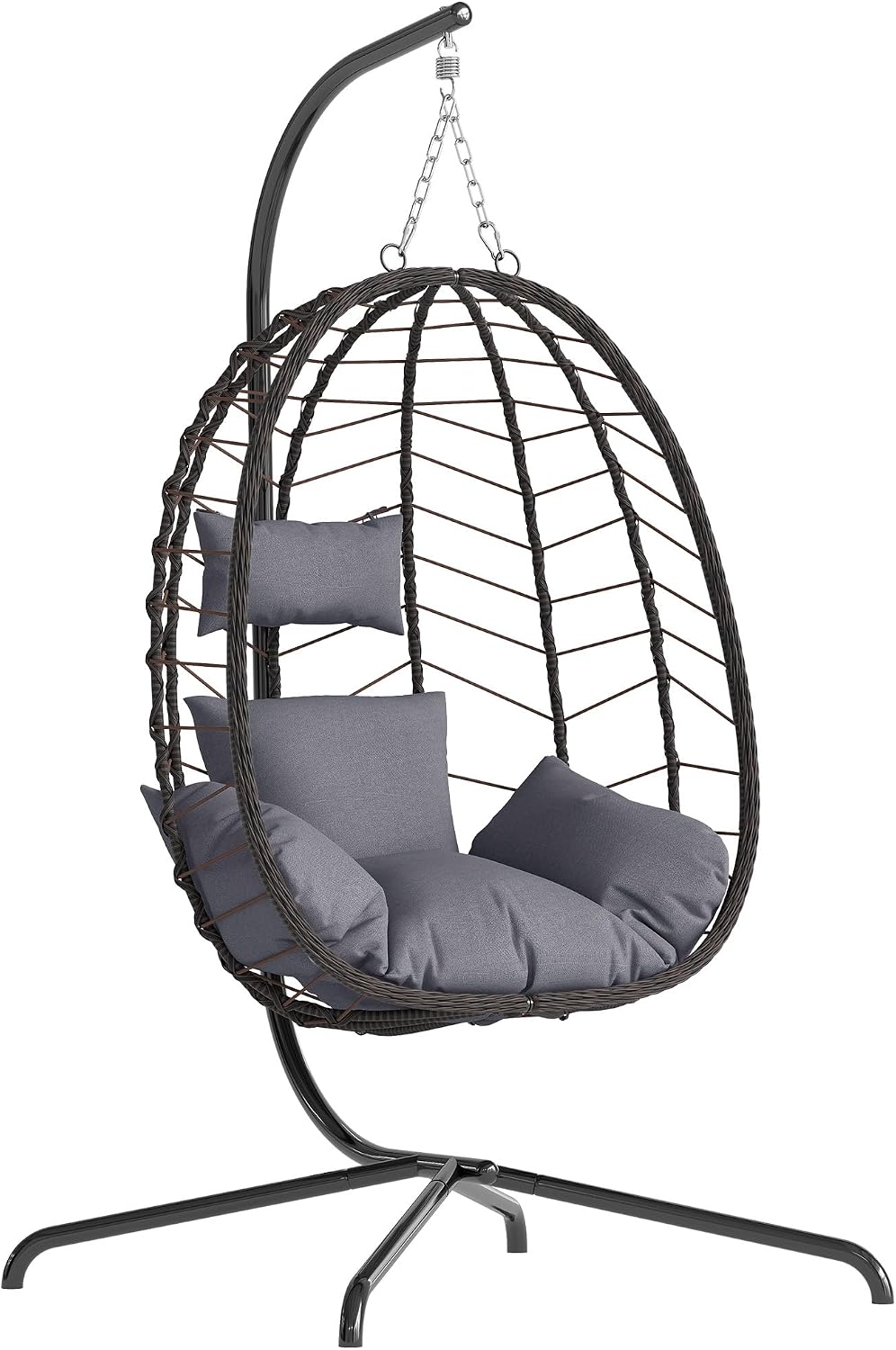 LEX CRAFT Egg Chair with Stand, Patio Wicker Hanging Chair, Hammock Swing Chair, 350LBS Capacity for Bedroom, Balcony, Garden(BR-GR)