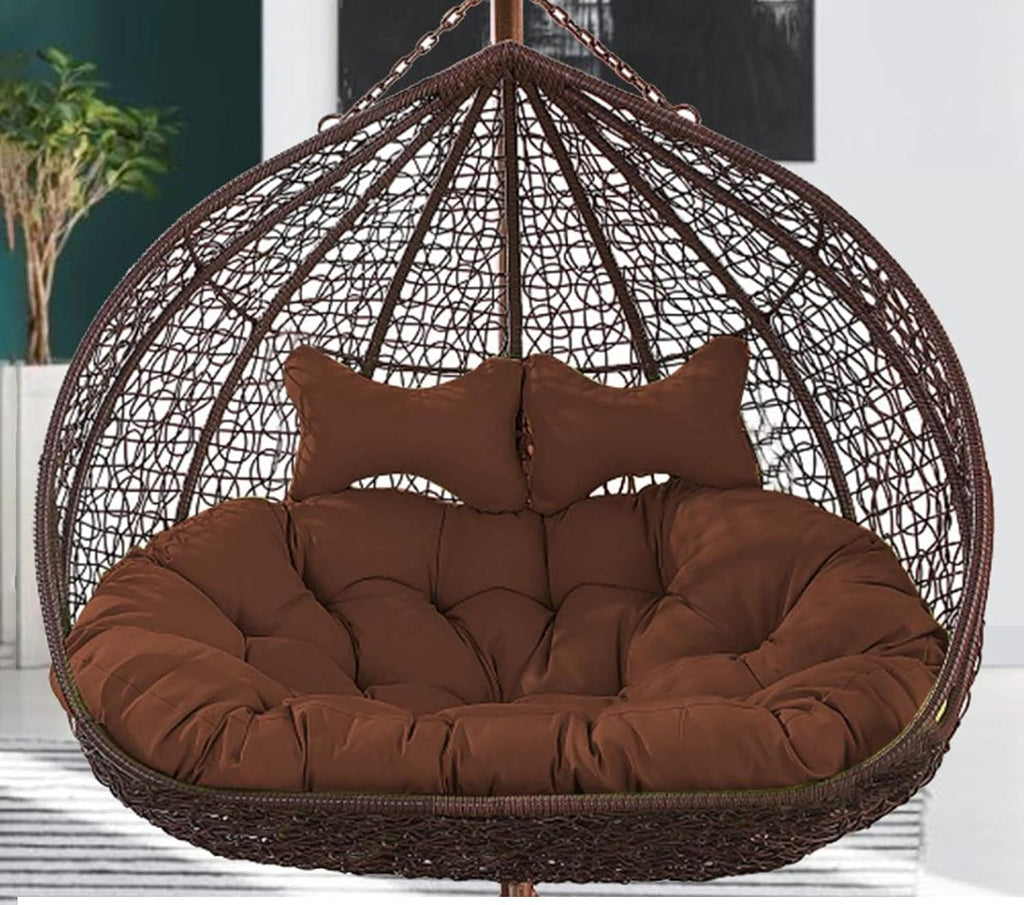 Double Swing Chair Cushion,Hammock Chair Cushions,Without Stand Thickening 2 Persons Seater Hanging Egg Swing Seat Cushion Washable for Garden-Brown 140x110cm(55x43inch)