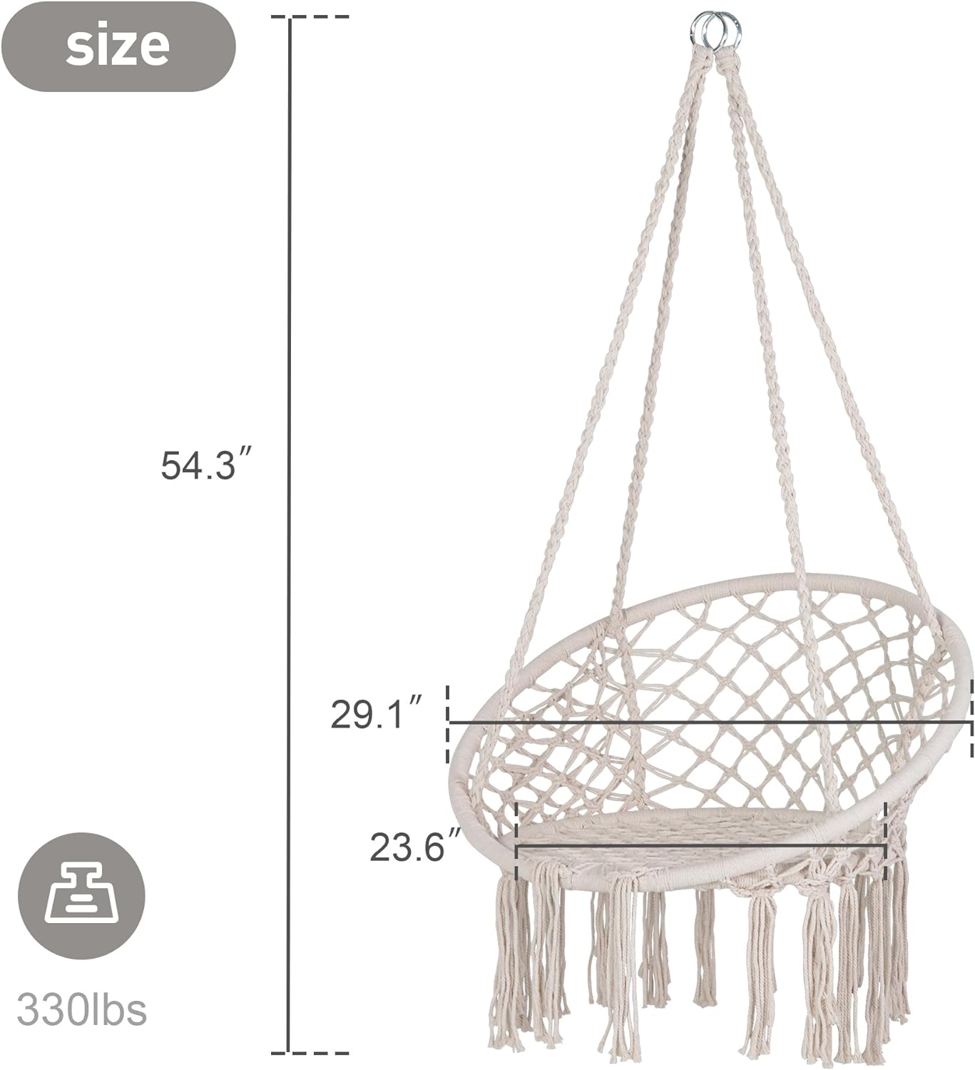 SUNCREAT Hammock Chair Macrame Swing with Side Pocket, Hanging Cotton Rope Hammock Swing Chair for Indoor and Outdoor Use, 330 lbs Capacity, Pack of 2, Beige