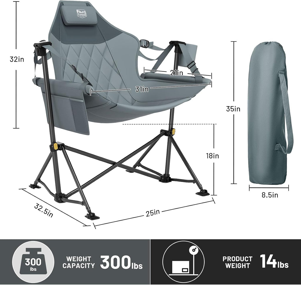 TIMBER RIDGE Hammock Camping Chair with Adjustable Backrest, Heavy Duty Folding Hammock Chair Supports 300lbs, Portable Hammock Chair for Camping, Travelling and Patio, Grey 2 Pack