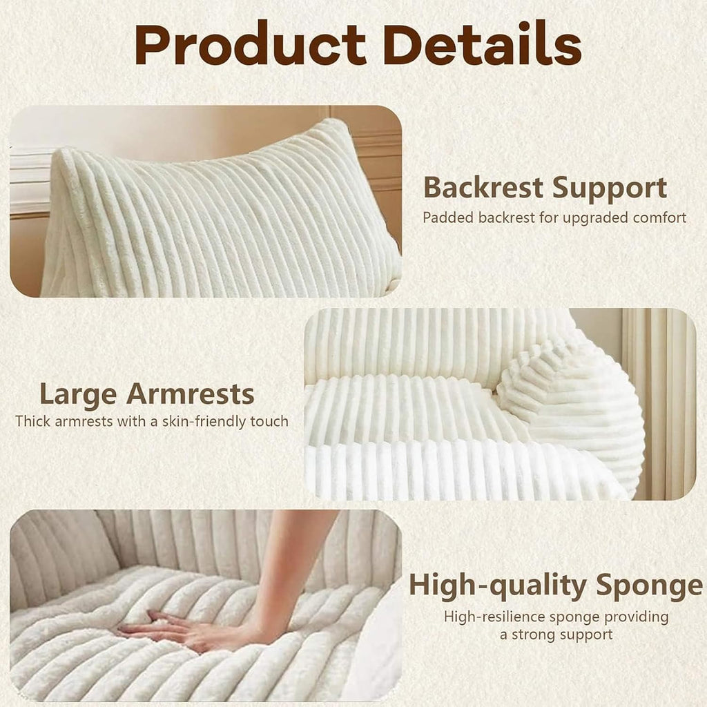 LKD Oversized Bean Bag Chairs for Adults,Bean Bag Chair with arms,Plush Bean Bag,Modern Living Room Decorative Chair,Corner Chair Bedroom,Reading Sofa, Dormitory Lounge Chairs (White, with Ottoman)