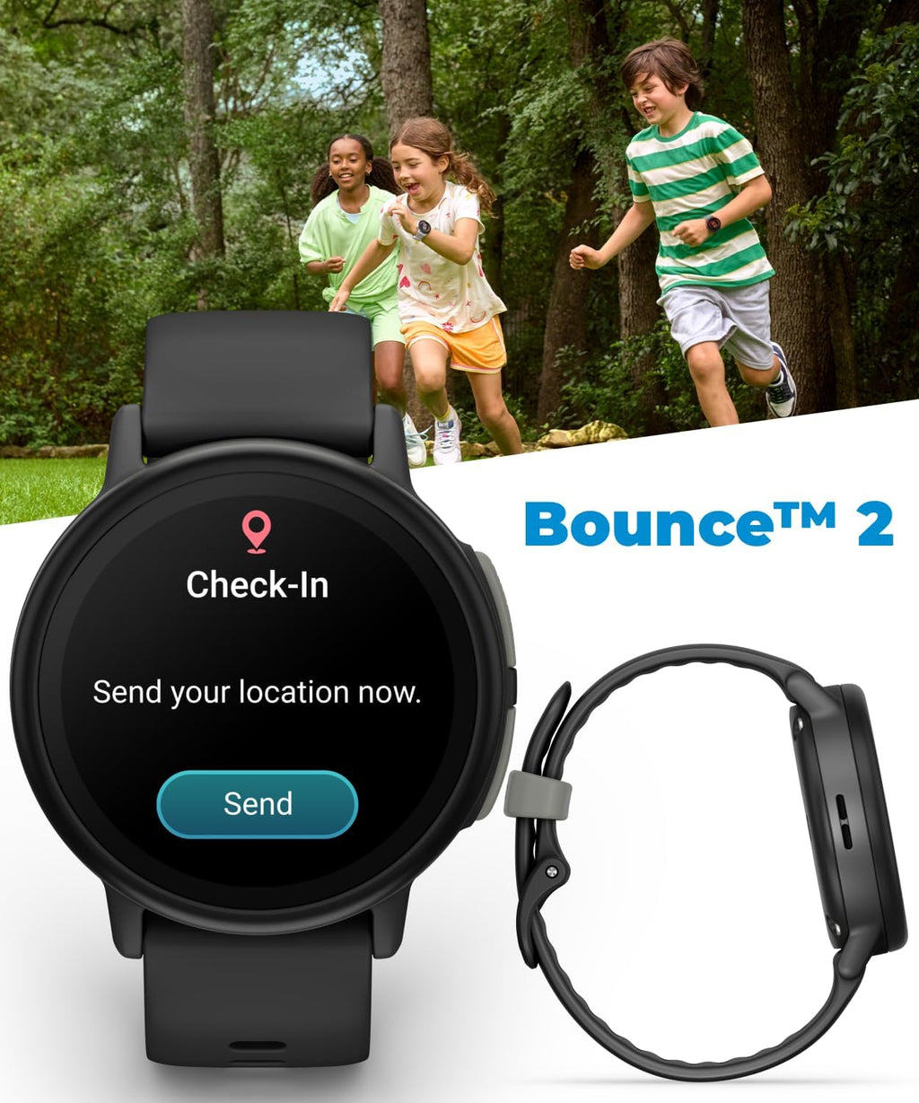 Garmin Bounce 2 Kids Smartwatch with LTE – Two-Way Calling, Text Messaging, Real-Time GPS Tracking, Swim-Friendly AMOLED Display, Music, Slate Gray w/Wearable4U White Earbuds Bundle