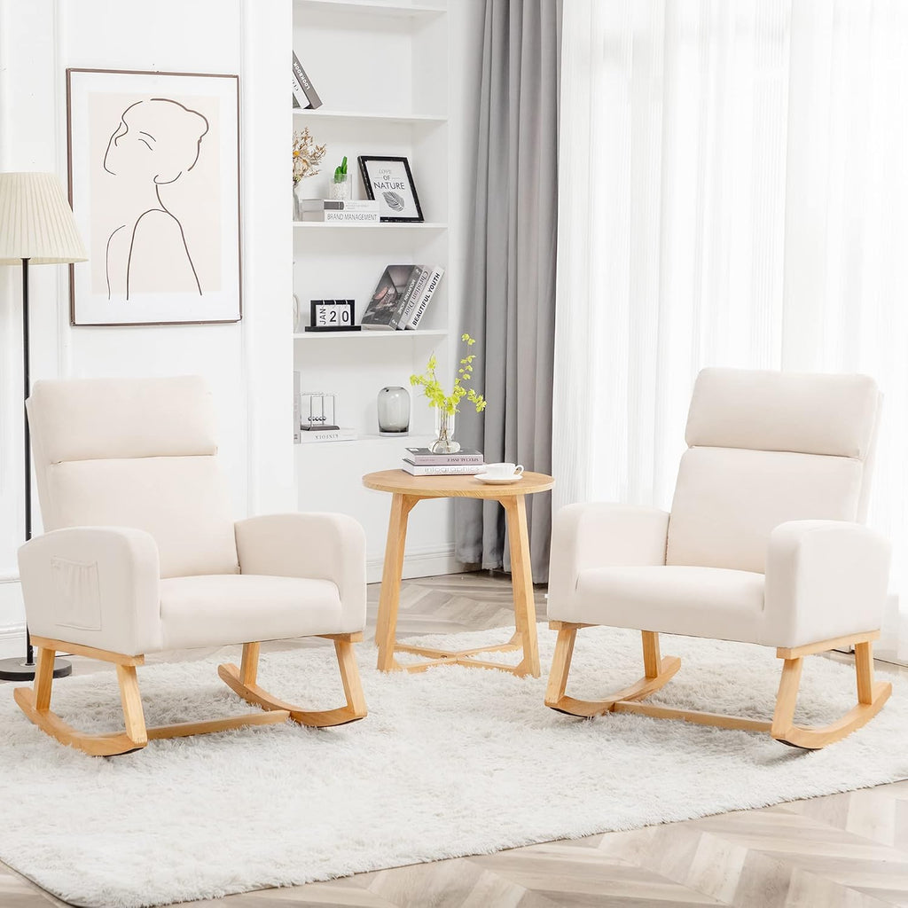 Rocking Chair Nursery - Glider Modern Accent Chairs Upholstered Nursing Rocker Padded Armchair for Indoor Living Room Bedroom Beige