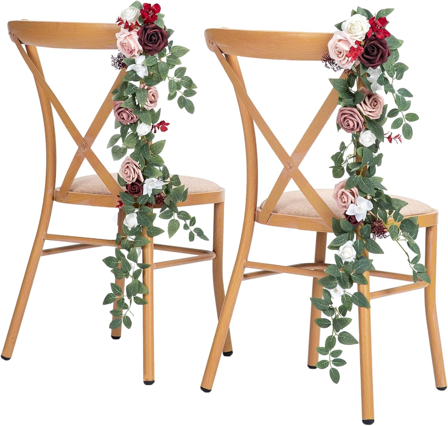 10pcs Wedding Aisle Decorations Chair Floral Swag Artificial Pew Flowers Hanging Garland Burgundy & Pink for Ceremony Reception Church Rose Floral Faux Arrangement Party Outdoor Garden Decor
