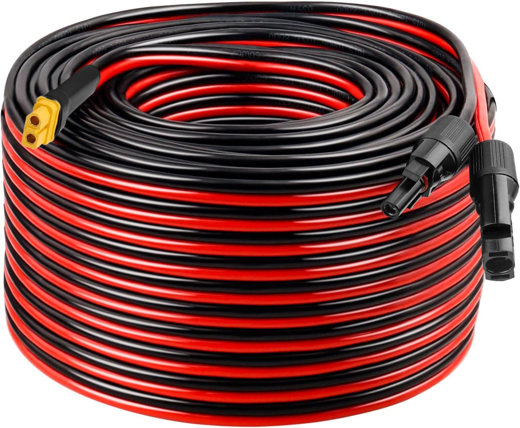 MOOKEERF Solar to XT60 Extension Cable 10AWG 150FT Solar Connector to XT60 Adapter Cable for Solar Panel to Portable Power Station Solar Generator Battery Pack