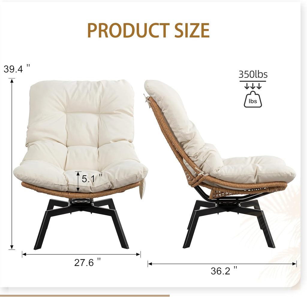 JAMFLY Rattan Swivel Chair, 360° Wicker Swivel Chairs with Thickened Cushions & Side Storage, Bohemian Farmhouse Style for Kitchen, Dining Room, Café, Patio, Beige