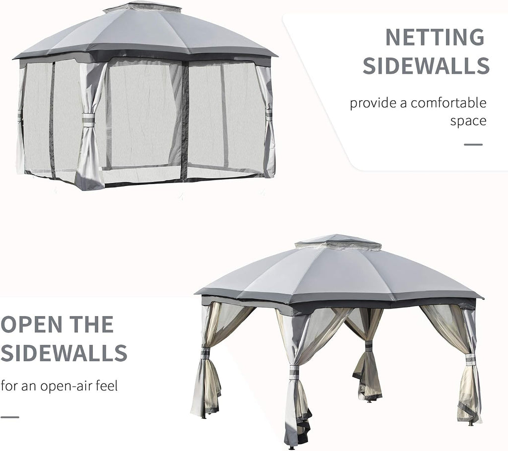 Outsunny 10' x 12' Outdoor Gazebo, Patio Gazebo Canopy Shelter w/Double Vented Roof, Zippered Mesh Sidewalls, Solid Steel Frame, Grey