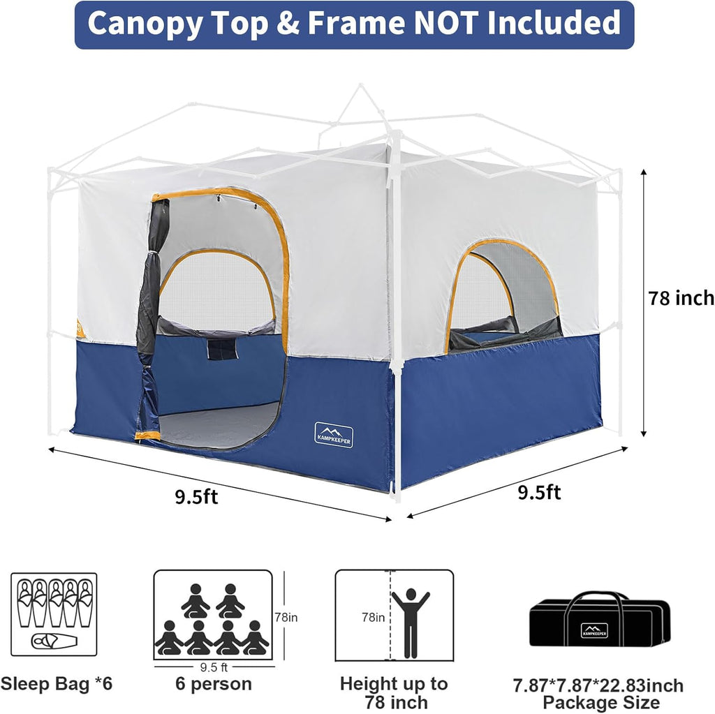 KAMPKEEPER Camping Inner Tent for Pop Up Canopy, Converts 10'x10' Straight Leg Canopy into Camping Tent–Fully Vented Roof(Top & Frame NOT Included) (Navy Blue, Classic)