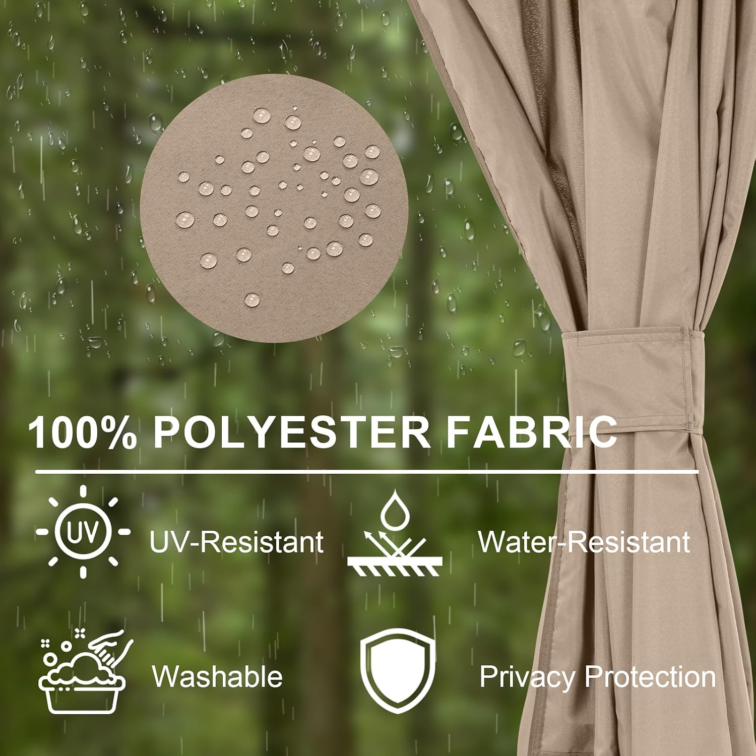 BPS 12' x 16' Gazebo Privacy Curtains with Double Zipper, 4-Panels Side Wall Universal Gazebo Side Panels Replacement for Patio, Outdoor Canopy, Garden and Backyard (Curtain Only)