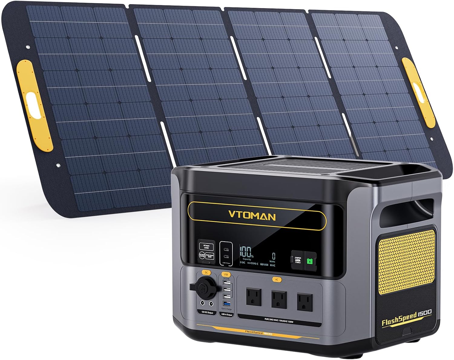 VTOMAN FlashSpeed 1500 Portable Power Station with 400W Pro Solar Panel - 1548Wh/1500W (3000W Peak) Solar Generator with LiFePO4 Battery, 100W USB-C, 60 Min Fast Charging 0-80% for Camping, Backup