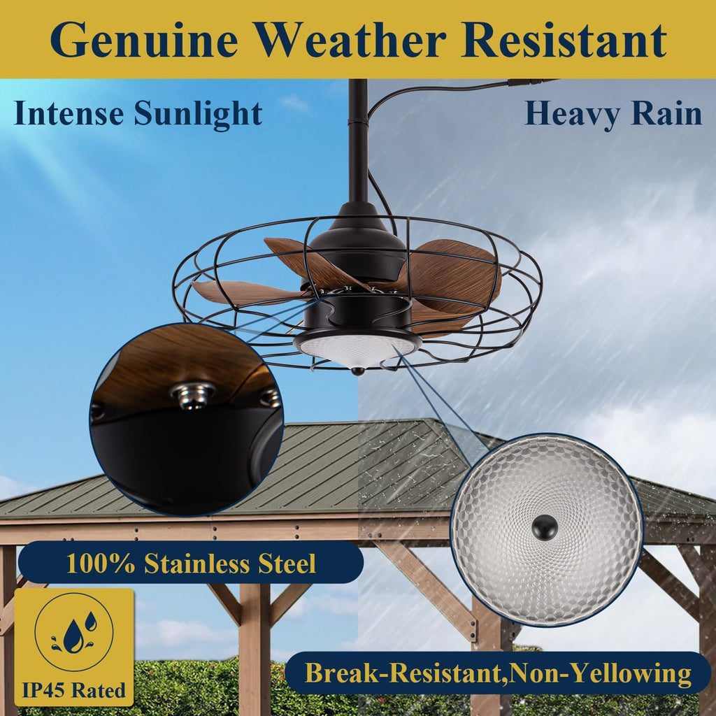 Gazebo Ceiling Fan with Lights, 20'' RGB Outdoor Waterproof Plug In IP65 Fan, Wet Rated with Dual Lighting System with Remote, 7-Color RGB & 3-Color Dimmable LED, Easy Hanging with Hook for Patio