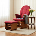 Solid Wood Glider Rocking Chair with Ottoman Set - Stylish Modern Nursery Glider Rocker with Thick Padded Cushion, Smooth Gliding Motion for Living Room, Nursing, Reading - 280LBS Capacity, Red