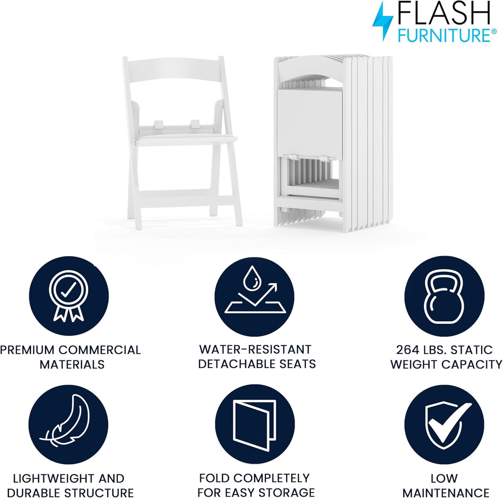 Flash Furniture Hercules Series Kids Padded Folding Chairs for Children, Children's Event Seats with 264-lb. Static Weight Capacity, Set of 10, White