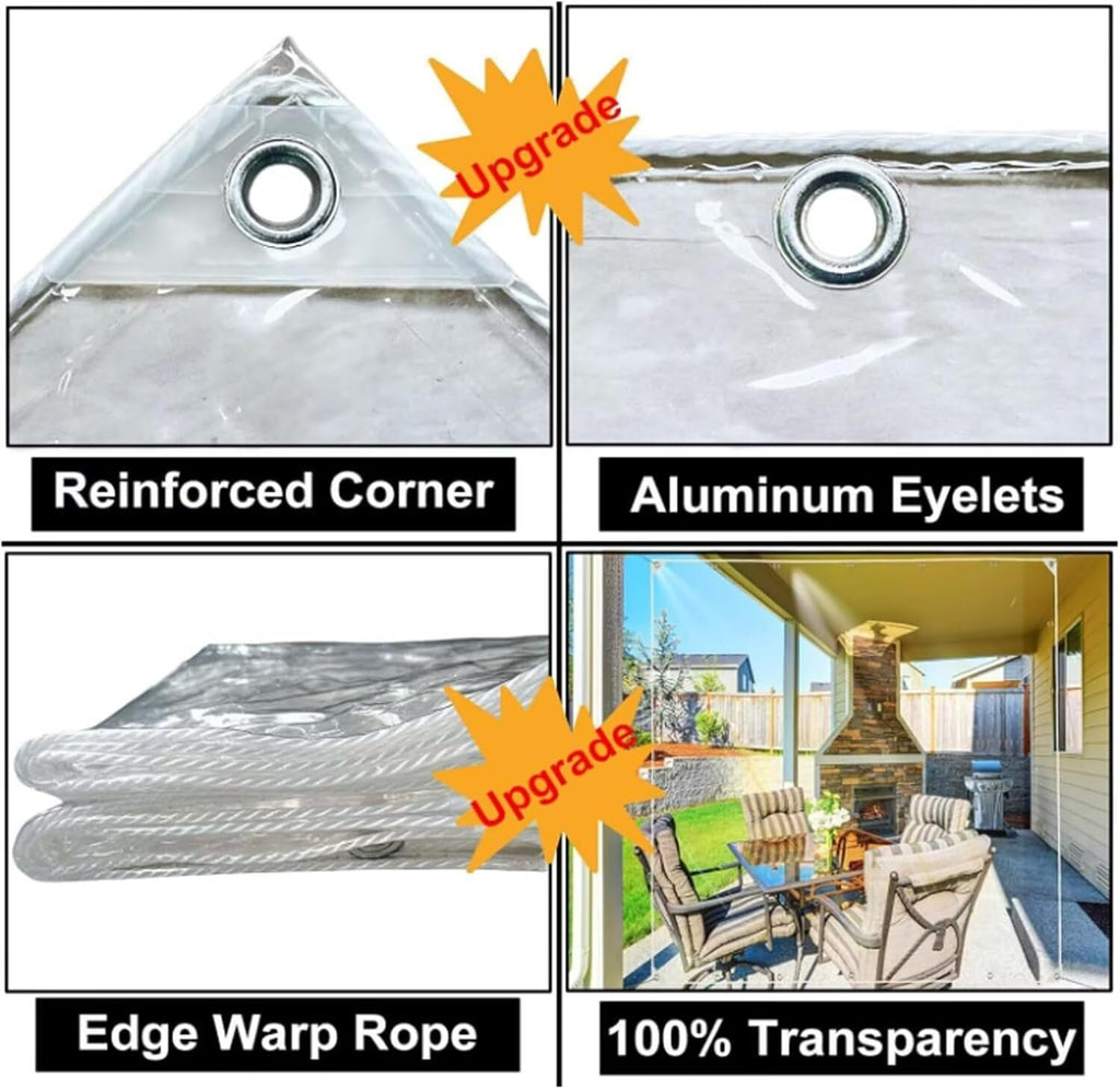 Clear Vinyl Tarp, 12' X 16', 14 Mil Clear Tarps Heavy Duty Outdoor Garden Rainproof Covering with Grommets, 420g/m² Tear Resistant PVC for Camping, Greenhouse, etc.