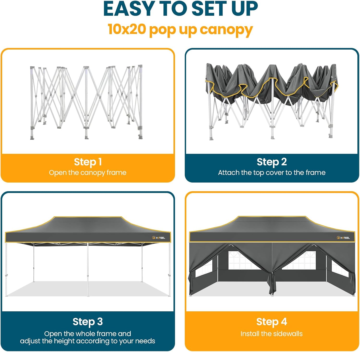 Hoteel 10x20 Pop Up Canopy Tent Heavy Duty with 6 Sidewalls, Waterproof Party Tent, Easy Set-up Commercial Instant Tents with Roller Bag & Sandbags, Hexagonal Leg (1-Year Warranty)