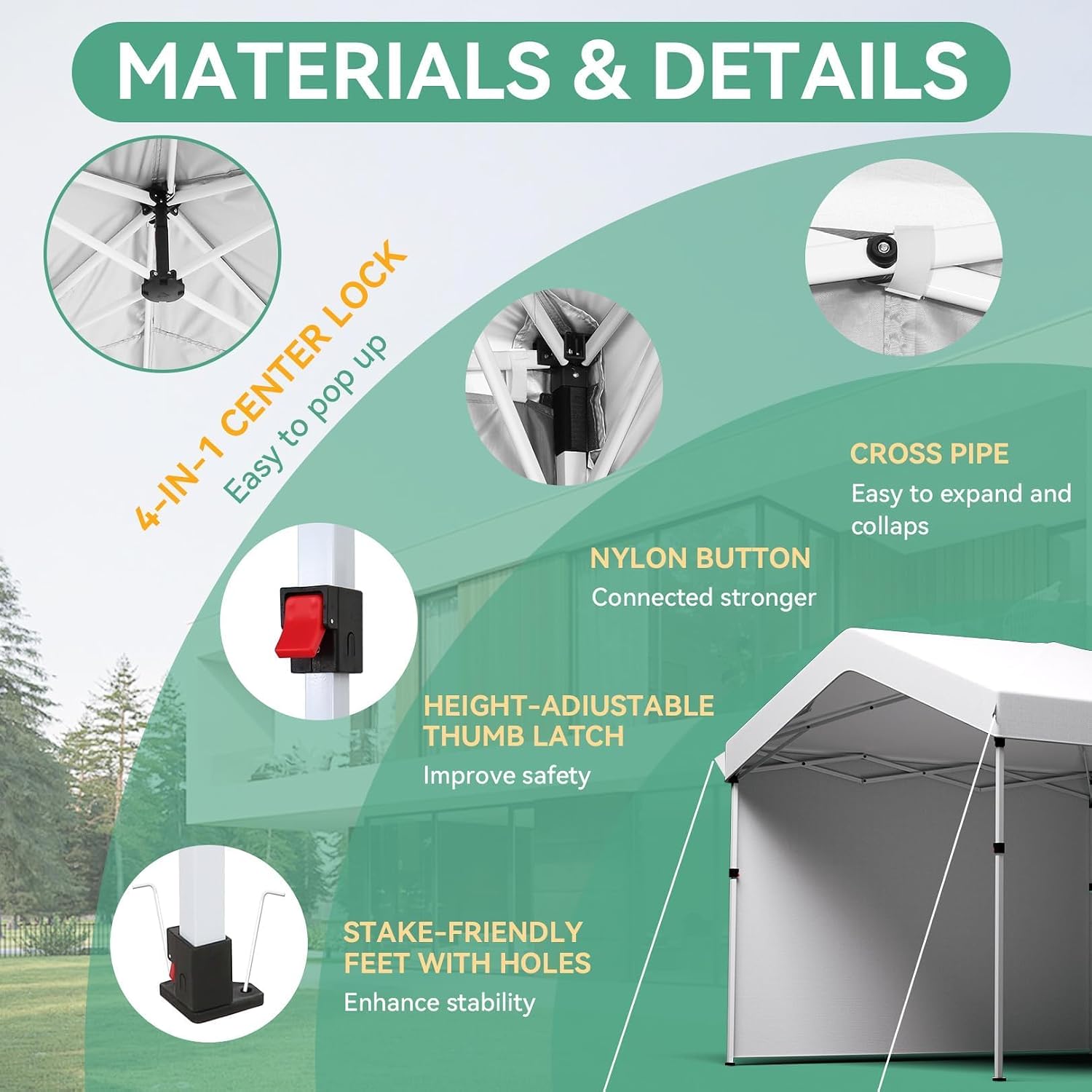 COBIZI 10x30 Pop Up Canopy with One Button Push Center Lock,Ez Up Portable Carport with 3 sidewalls,Waterproof UV50+ Outdoor Party Commercial Carport Canopy Gazebos with Roller Bag(10 x 30 ft White)